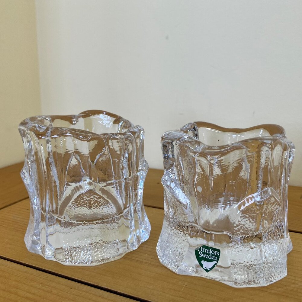 Orrefors Sweden Glass Candle Holder Set of 2 Capella Votive Size 3" Tall